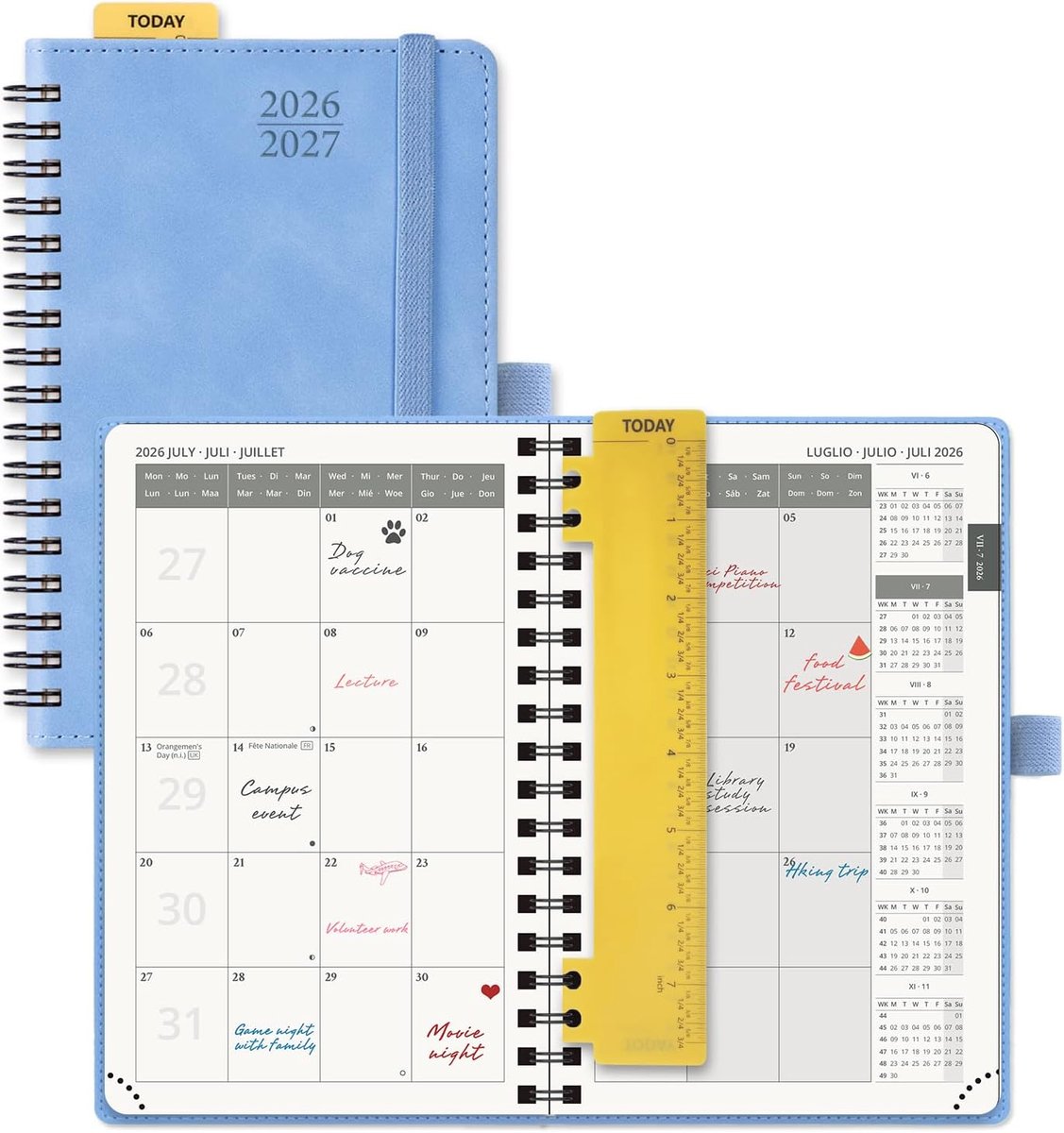 SnelShoppen - Agenda Monthly Planner 2026 2027 Pocket - Compact 16x10.5 cm - 18 Maanden - Soft Spiral Binding - Ruler - 100 GSM Papier - Azure - Ideaa
