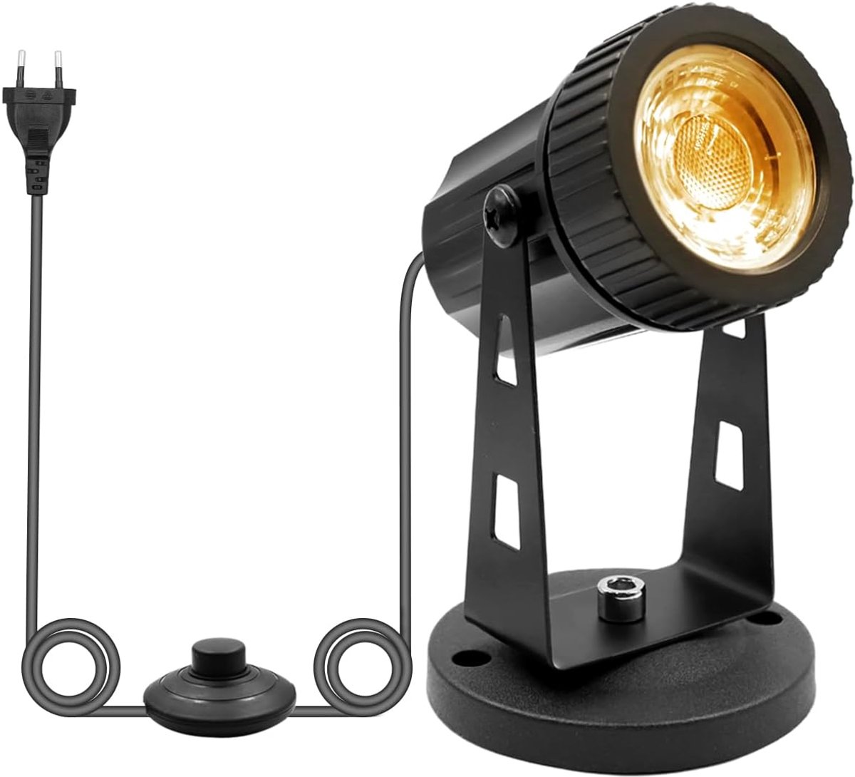 SnelShoppen - LED Tuinlamp met Aan/Uit, 3W Spotlight met Grondpin, IP20 Niet Waterdicht, Warm Wit 3000K, 1.8m Kabel, Binnen- en Buitengebruik, Tuin, W
