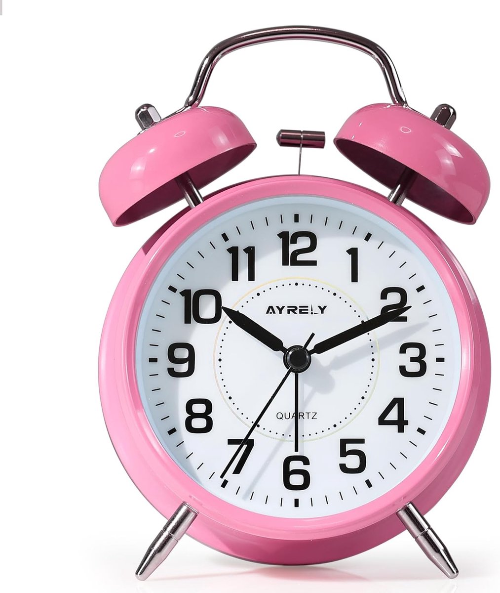 SnelShoppen - Retro Dubbelbel Alarmklok voor Diepe Slapers - Schattige 4 Inch Analoge Tafelklok met Nachtlampje, Metalen Behuizing voor Kinderkamer en