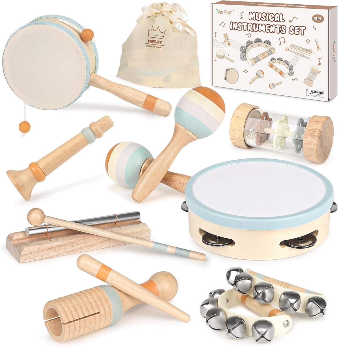 SnelShoppen - Montessori Houten Muziekinstrumenten Speelgoed Set - Xylofoon, Trommel en Drums voor Kinderen - Creatieve Speelervaring, Educatief, 3 De