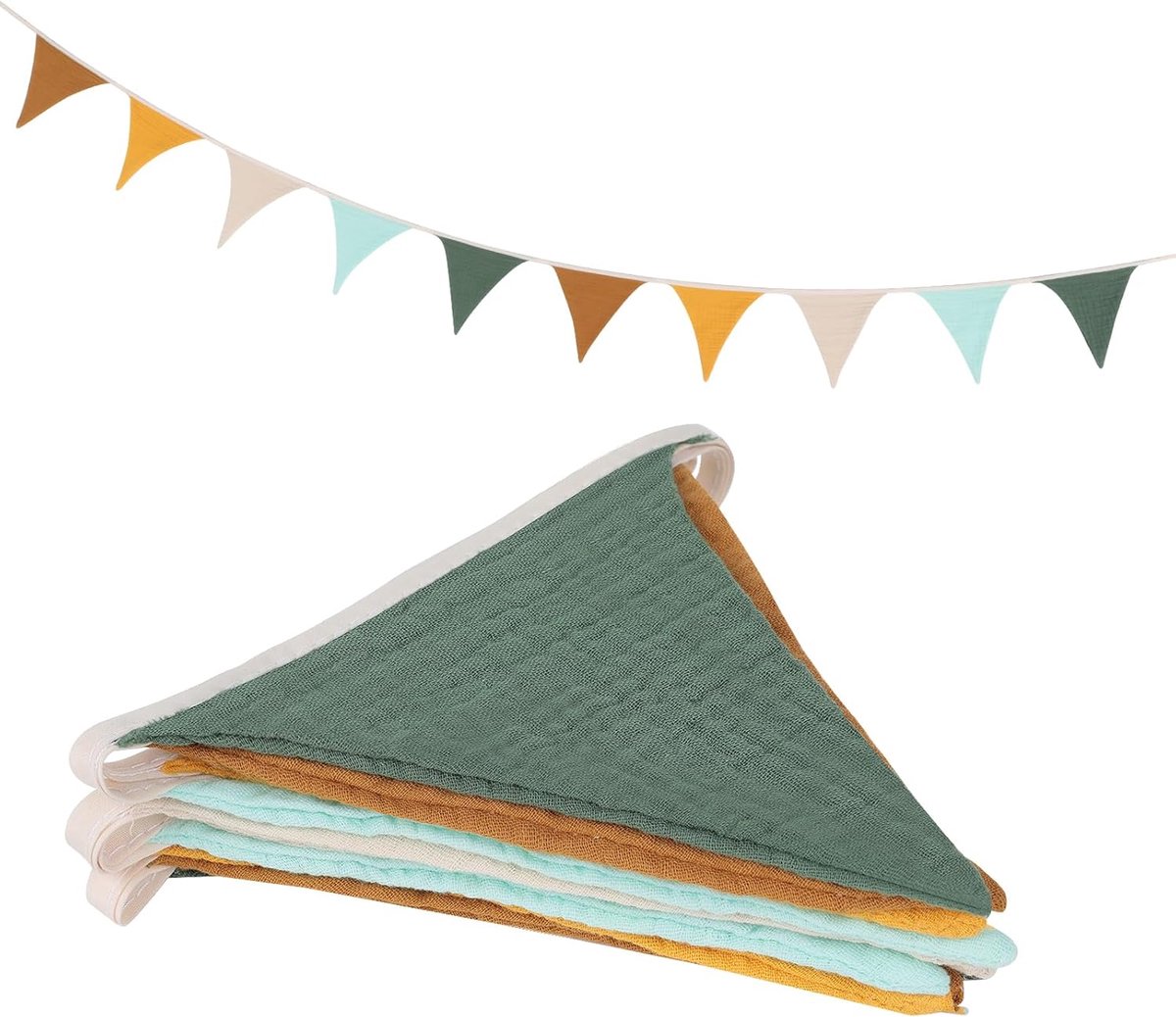 SnelShoppen - Kleurrijke AiQInu Feestbanner voor Kinderen - 10 Vlaggen van Katoen, Wasbaar, 2,74 m Lange Garlands voor Kinderkamer, Feestdecoratie, Ge