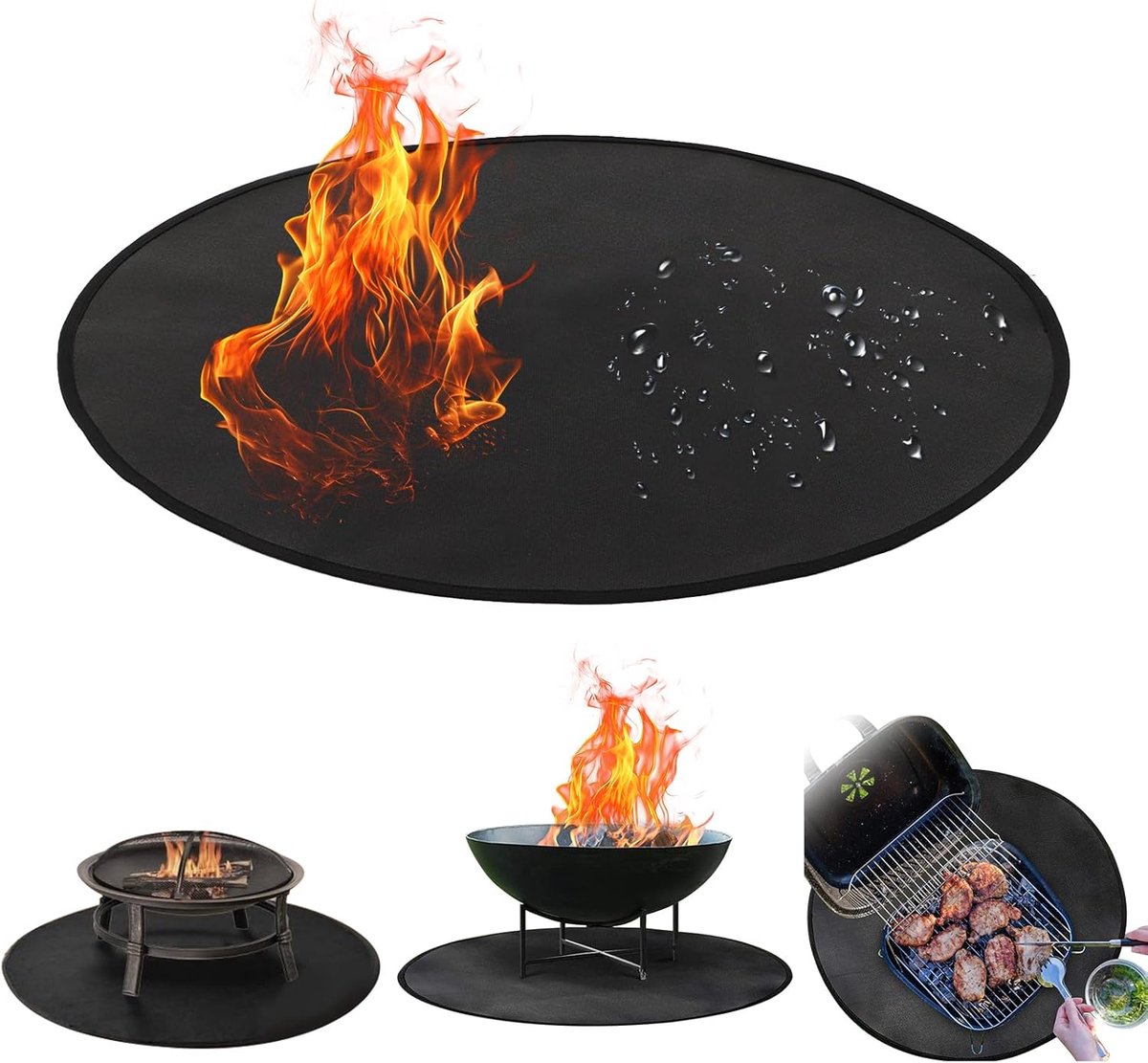 SnelShoppen - Fire Pit Mat - Ronde Vuurvaste Grillmat - Hoog Temperatuur Weerstand - Waterdicht en Wasbaar BBQ Mat (60cm) - Geschikt voor Tuin, Campin