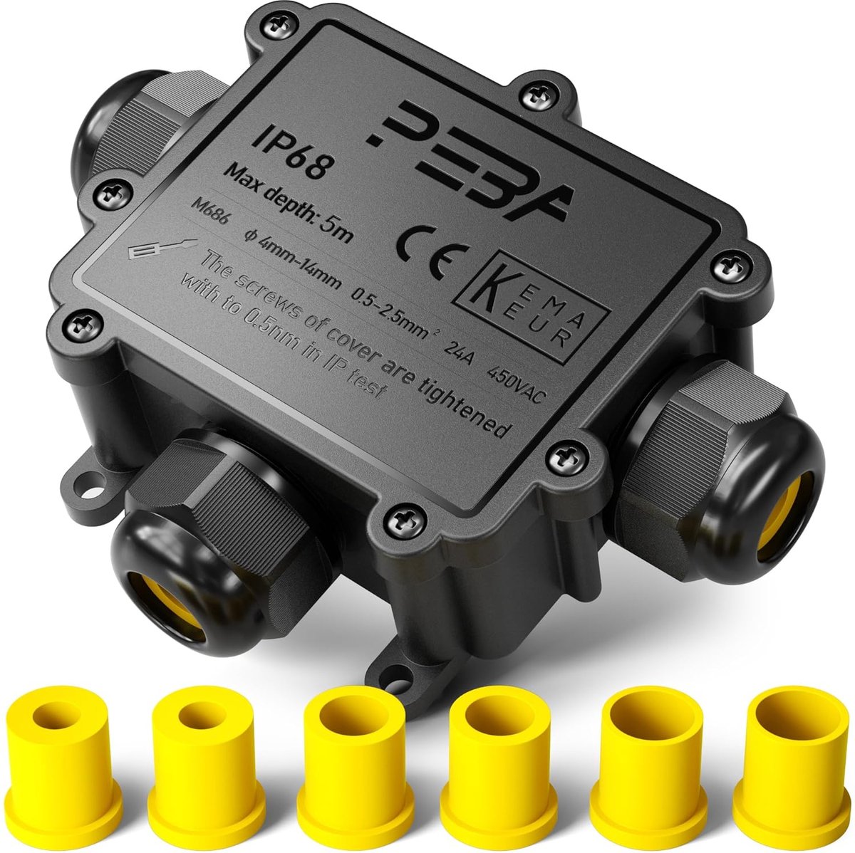 SnelShoppen - PEBA IP68 Waterdichte Kabeldoos, 3-Weg Buiten Kabelverbinders, Stevige Junction Box, Kabelverbinder voor Ø4-14mm Kabel, Zwart, Tuin & Bu