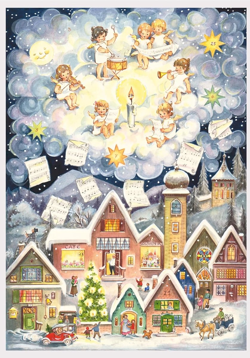 SnelShoppen - Adventskalender 'Engel Boven Het Dorp' - 24 Deurtjes - Luxe Kerstdecoratie voor Feestdagen - Perfect voor Kinderen en Gezinnen - Kleurvo