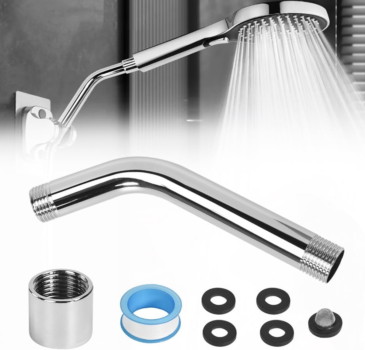 SnelShoppen - RVS Douchearm Verlenging Universele Douche Verlengbuis G1/2, 15 cm, Chroom, Voor Douchekop, Robuust en Duurzaam
