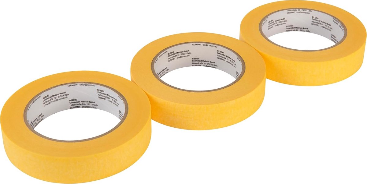 SnelShoppen - Crepe Maskingtape 50 m x 25 mm - Universeel toepasbare schildertape - Residuvrij verwijderbaar - 3 stuks - Perfect voor schilderwerk, re