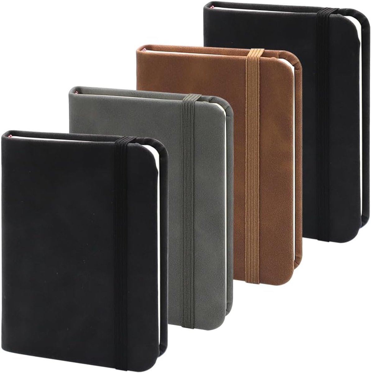 SnelShoppen - 4 Stuks Notitieboek A7, Klein Notitieboek, Harde Kaft, Notitieboek Leer, 100 Bladzijden, Dikte Papier, Notitieboek voor School, Werk, Re