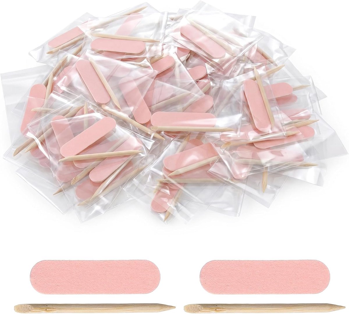 SnelShoppen - 60pcs Mini Vijlset - Roze Wegwerp Nagelvijlen en Houten Sticks - Compact en Hygienisch voor Thuis en Salon - Ideaal voor Nagelverzorging