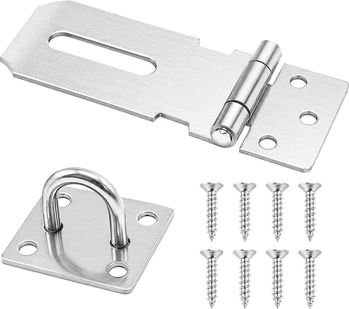 SnelShoppen - RVS Door Padlock - 3 Inch Heavy Duty Hangslot met Staple - Veiligheidslock voor Deur, Raam, Kast, Huisdieren - Roestvrij Staal, Zilver