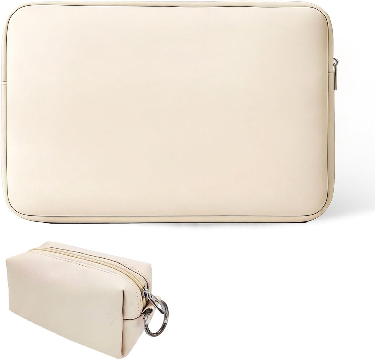 Laptop Sleeve 13-14 Inch van PU Leer met Kleine Tas, Licht Abrikoos, Geschikt voor MacBook, HP, Lenovo, Dell en Asus - Bescherming en Stijl voor Jouw Laptop