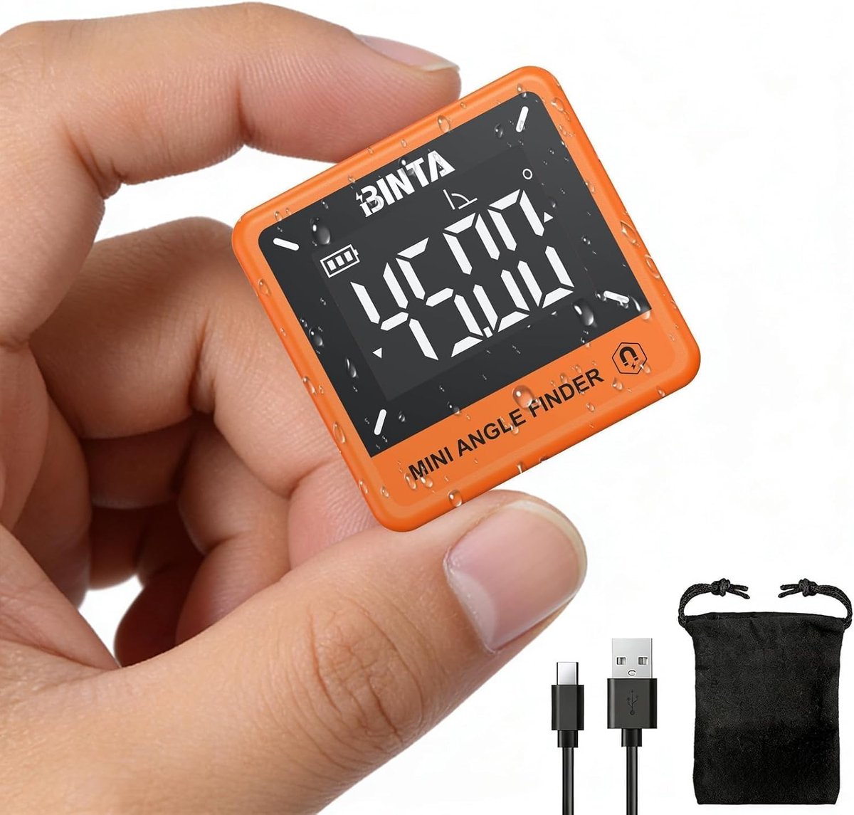 SnelShoppen - Digitale LCD Protractor Inclinometer Waterdichte Hoekmeter met Magnetische Basis Oplaadbare Waterpas voor Houtbewerking Oranje