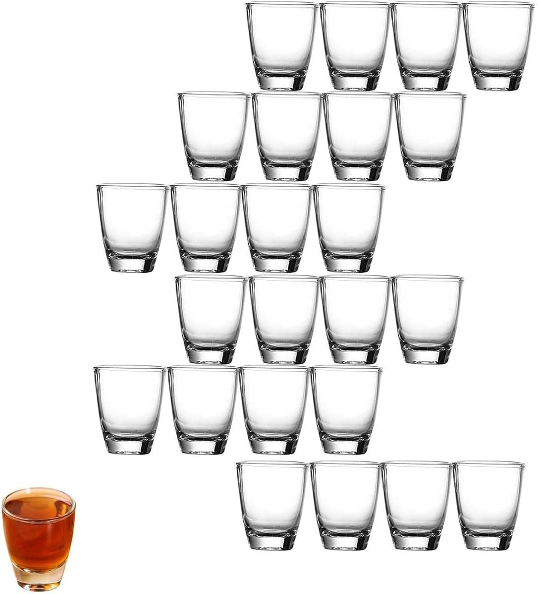 SnelShoppen - 24 Stuks Shotglazen 35ml - Dikke Bodem Helder Glas - Vaatwasserbestendige Liqueur Glazen - Transparante Eivormige Design - Ideaal Voor F
