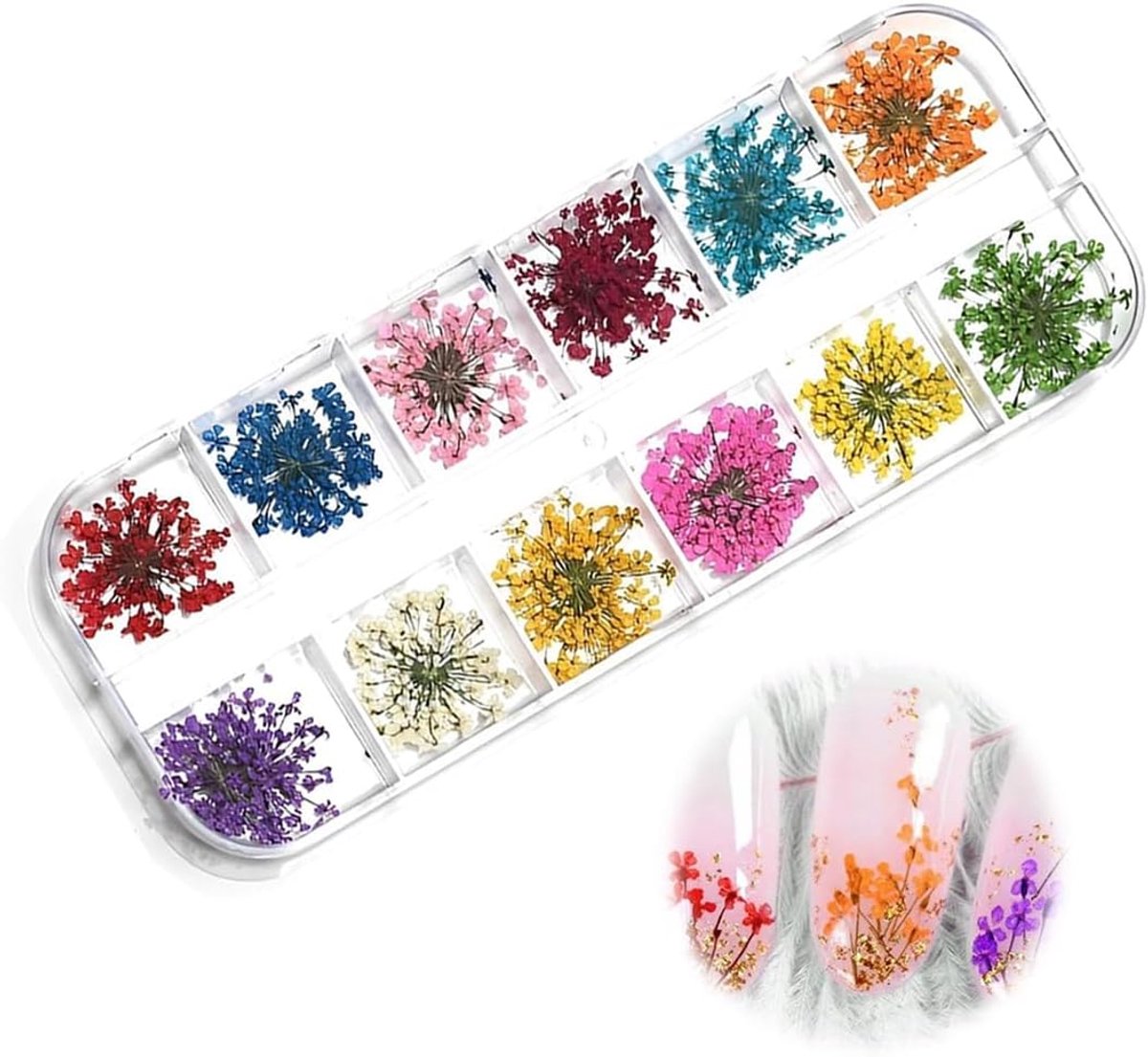 SnelShoppen - Dried Flowers Nail Art Set 12 Kleuren - Nail Decoration Accessoires voor Gel Nagels - Creatieve Nageldesigns voor Feesten en Speciale Ge