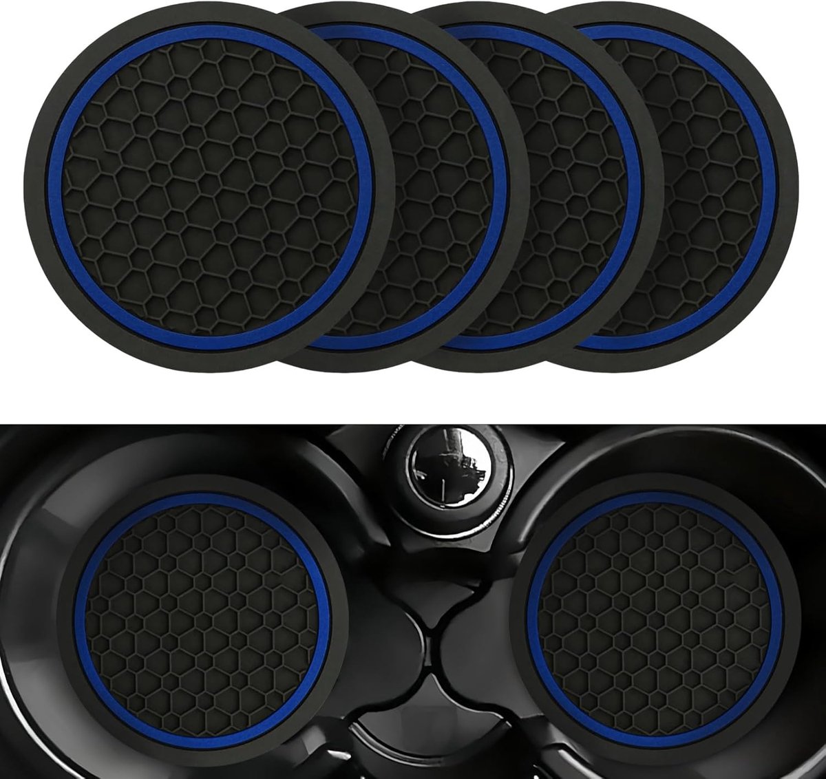 SnelShoppen - Car Coasters Universele Antislip Auto Coasters Voor Bekers Houder - 4 Stuks Zwart Blauw - Splash-Proof Auto Accessoires Interieur