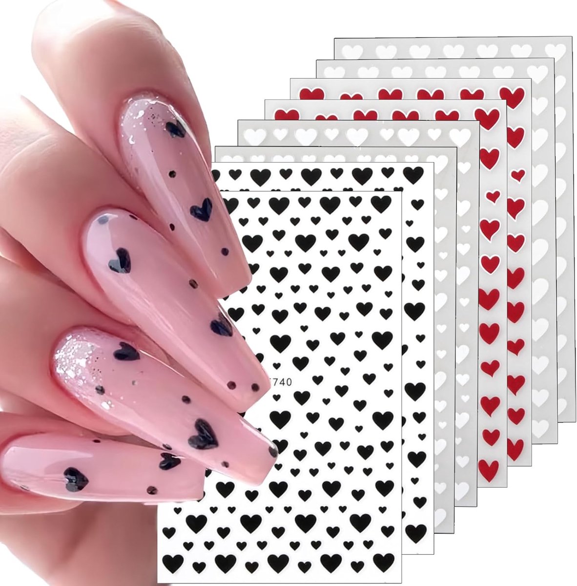 SnelShoppen - 8 Vellen Nagel Stickers, Kersenbloesem en Hart Design, Zelfklevende Nail Art Decoratie, Nail Art Accessoires voor Manicure, Perfect voor