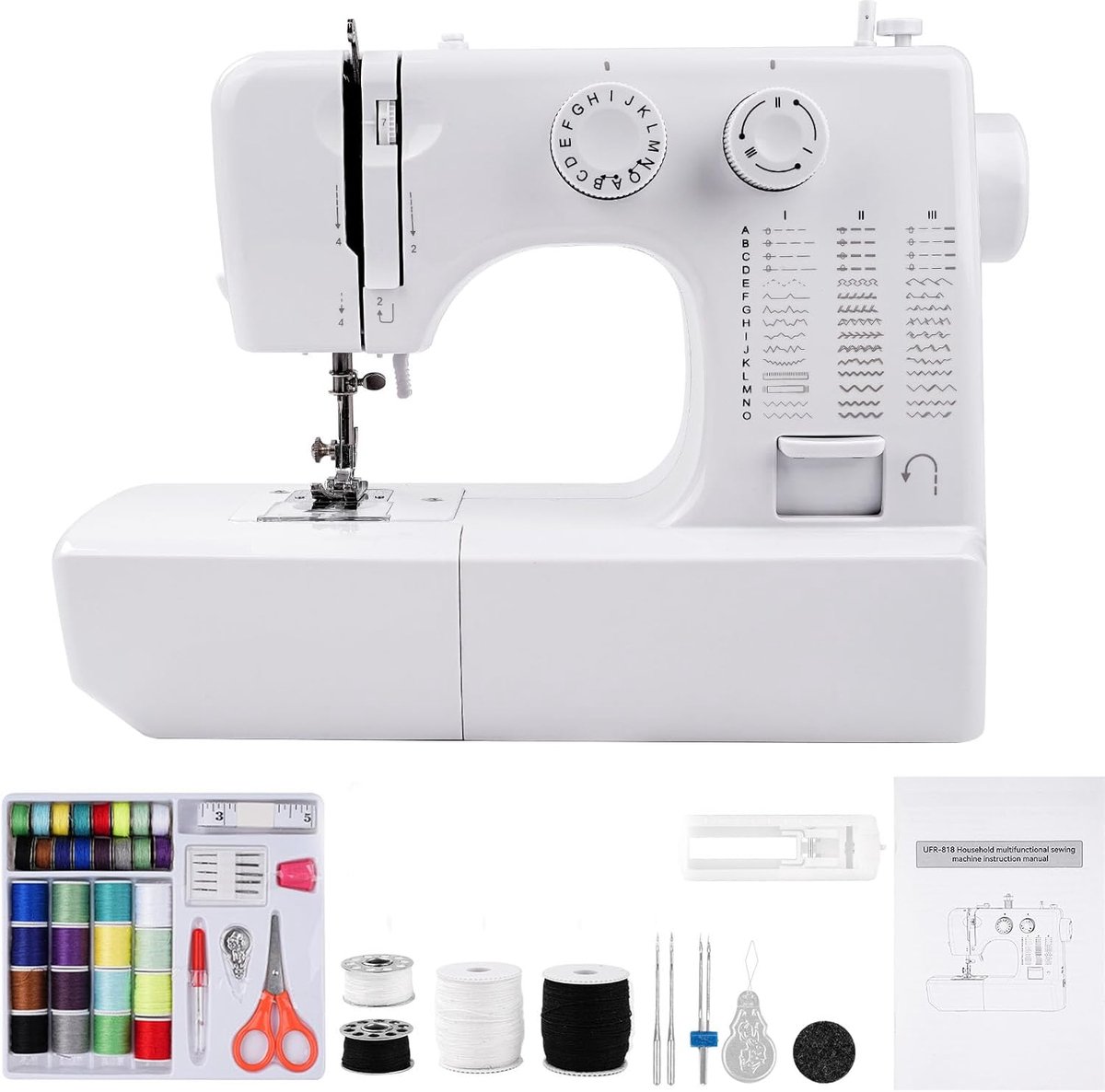 SnelShoppen - Mini Elektrische Naaimachine met 45 Stiksels en 42-delige Naaikit voor Kinderen en Volwassenen, Ideaal voor Beginners en Creatieve Proje
