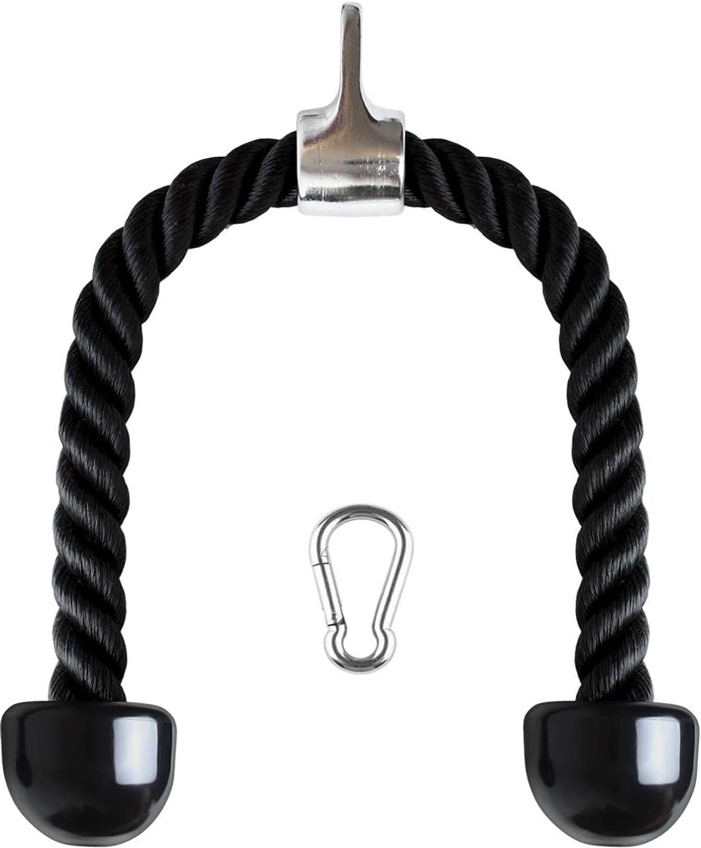 SnelShoppen - Nylon Triceps Rope Twisted Pull Down Rope met Antislip Handvatten - 60 cm, 28 mm Dikte, Zwart - Voor Lats, Biceps, Triceps, Thuis en Gym