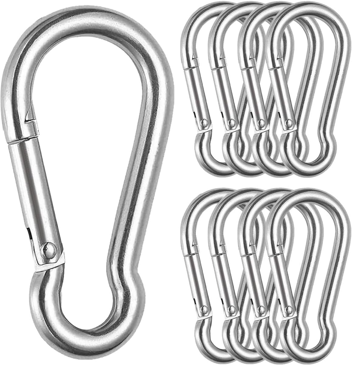 SnelShoppen - 8Pcs M8 Carabiner Haken, RVS Lentehaak 80mm, Sterk en Duurzaam, Maximaal 300kg, Ideaal voor Kamperen, Wandelen, Reizen en Buitensport
