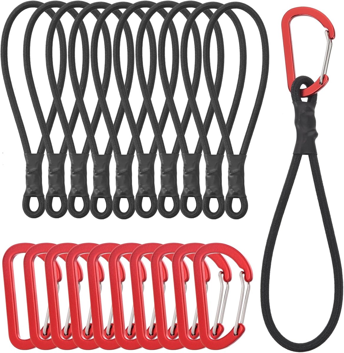 SnelShoppen - Pack van 10 Tension Rubber met Carabiner - Multi-Purpose Tarpaulin en Expander - 5D Aluminium - Voor Camping, Tuin en Outdoor Activiteit