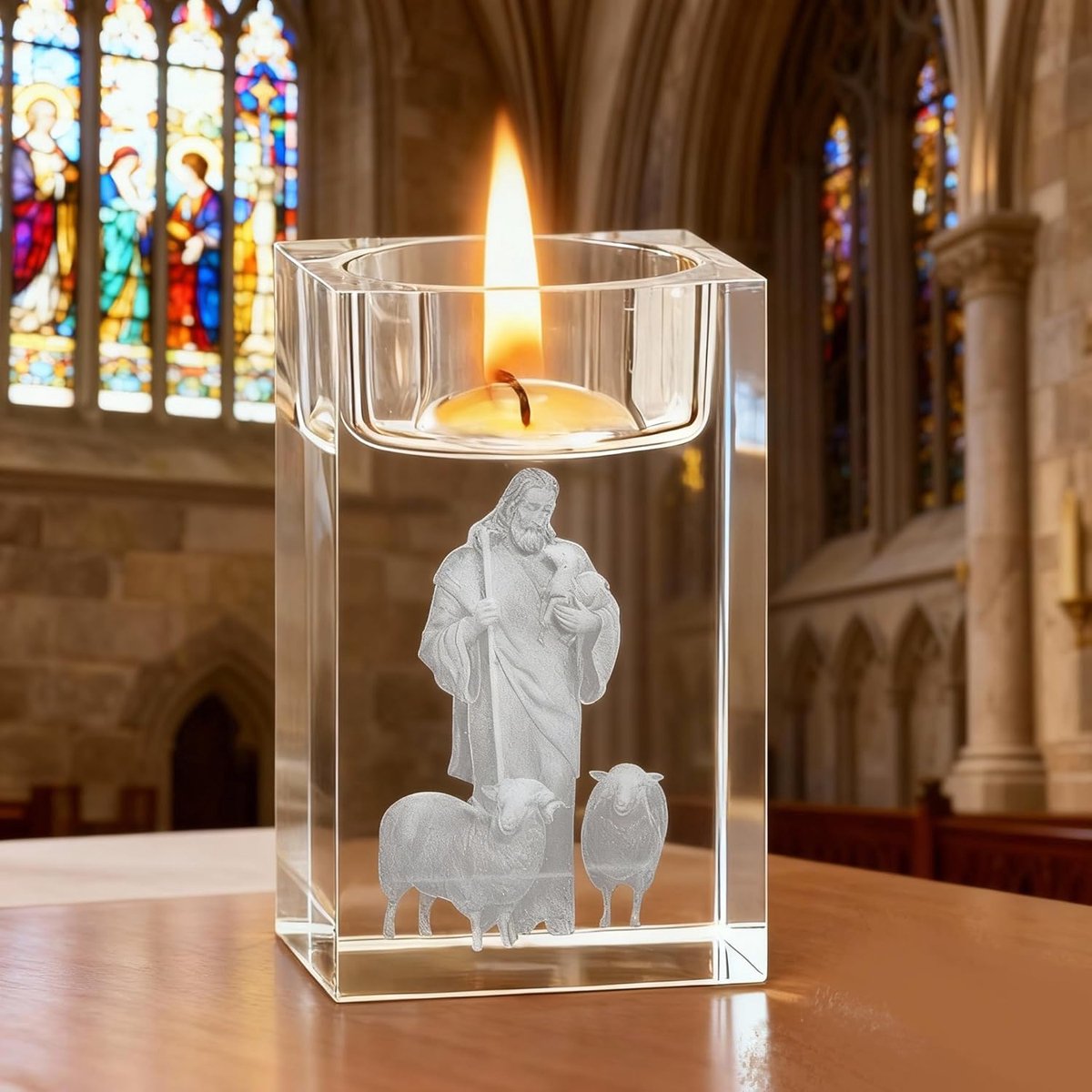 SnelShoppen - 3D Crystal Glass Tealight Holder - Jezus Kaarsenhouder - Luxe Windlicht - Decoratieve Glazen Teelichthouder - K9 Kristal Glass - Transpa