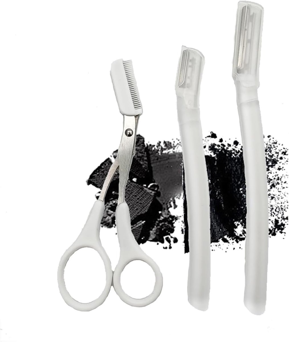 SnelShoppen - Eyebrow Razor Blades Set 2 Stuks met Beschermkap, Gezichts- en Lichaamshaarschaar, Perfect voor Mannen en Vrouwen, Transparant