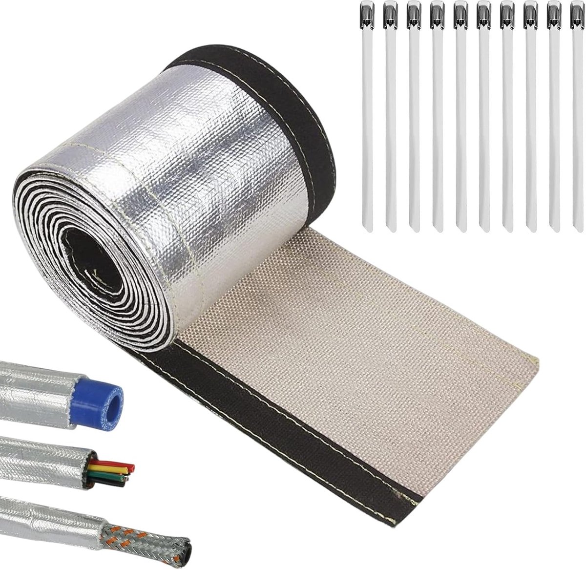 SnelShoppen - Heat Protection Hose Aluminium Titanium 2m (15mm) - Vlamvertragend, Hoogtemperatuurbestendig, Voor Kabels, Brandstofleidingen en Slangen