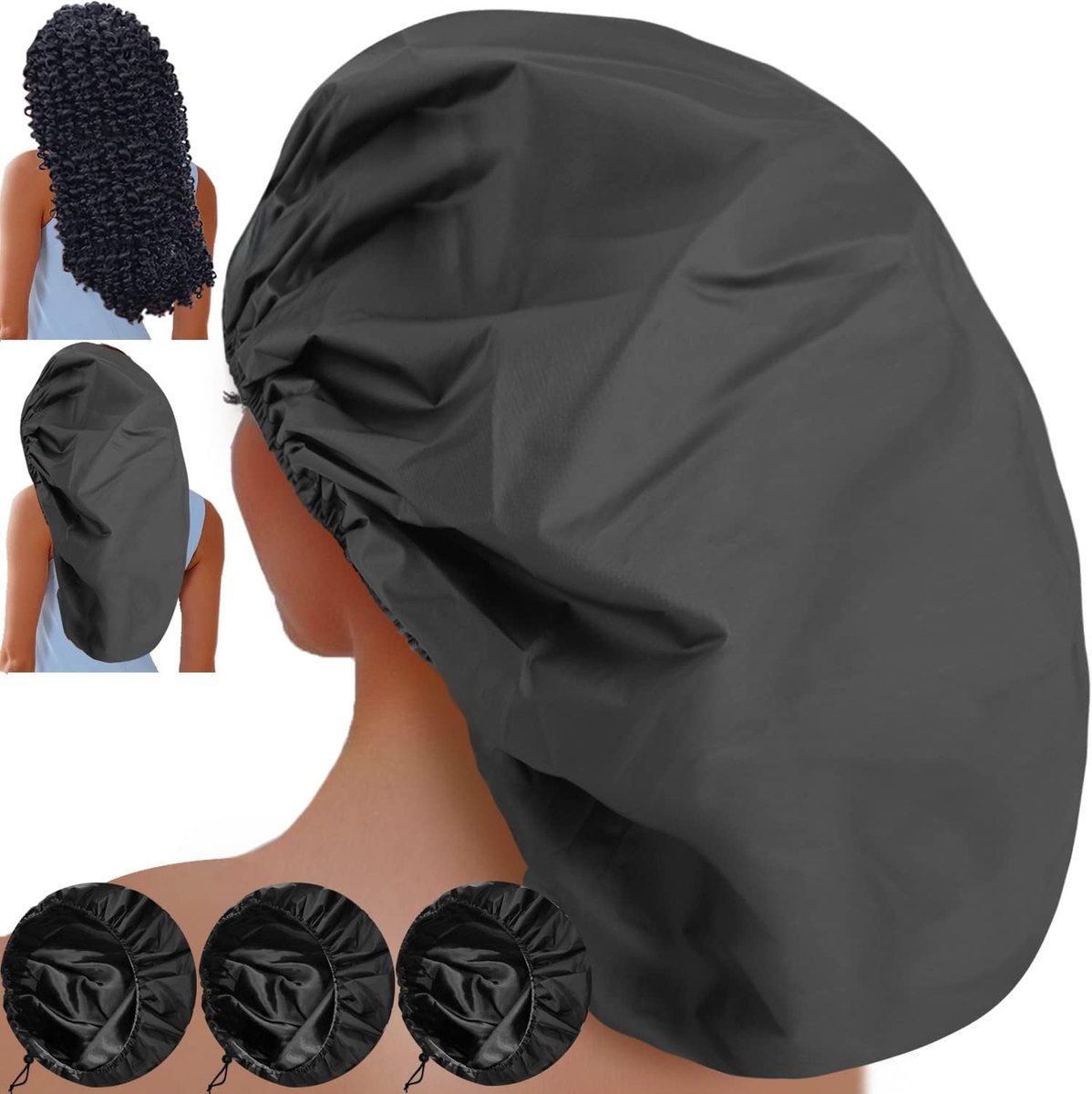 SnelShoppen - Super Jumbo Dames Douchkap 3 Stuks, XXL Waterdicht Satin Haarcap voor Lang Haar, Dreadlocks en Vlechten - 40 cm - Ideaal voor Thuis en O