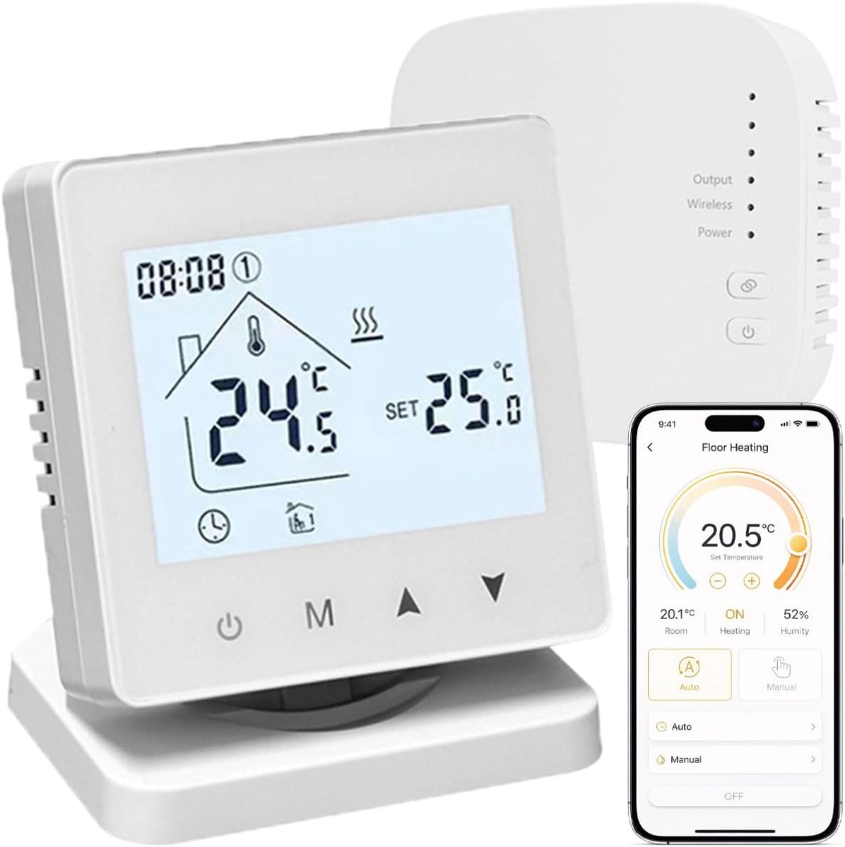 SnelShoppen - WLAN-kamerthermostaat Digitale Bediening Centrale Verwarming, Compatibel met Alexa en Google Assistant, Voor Gas en Warmwatervloerverwar