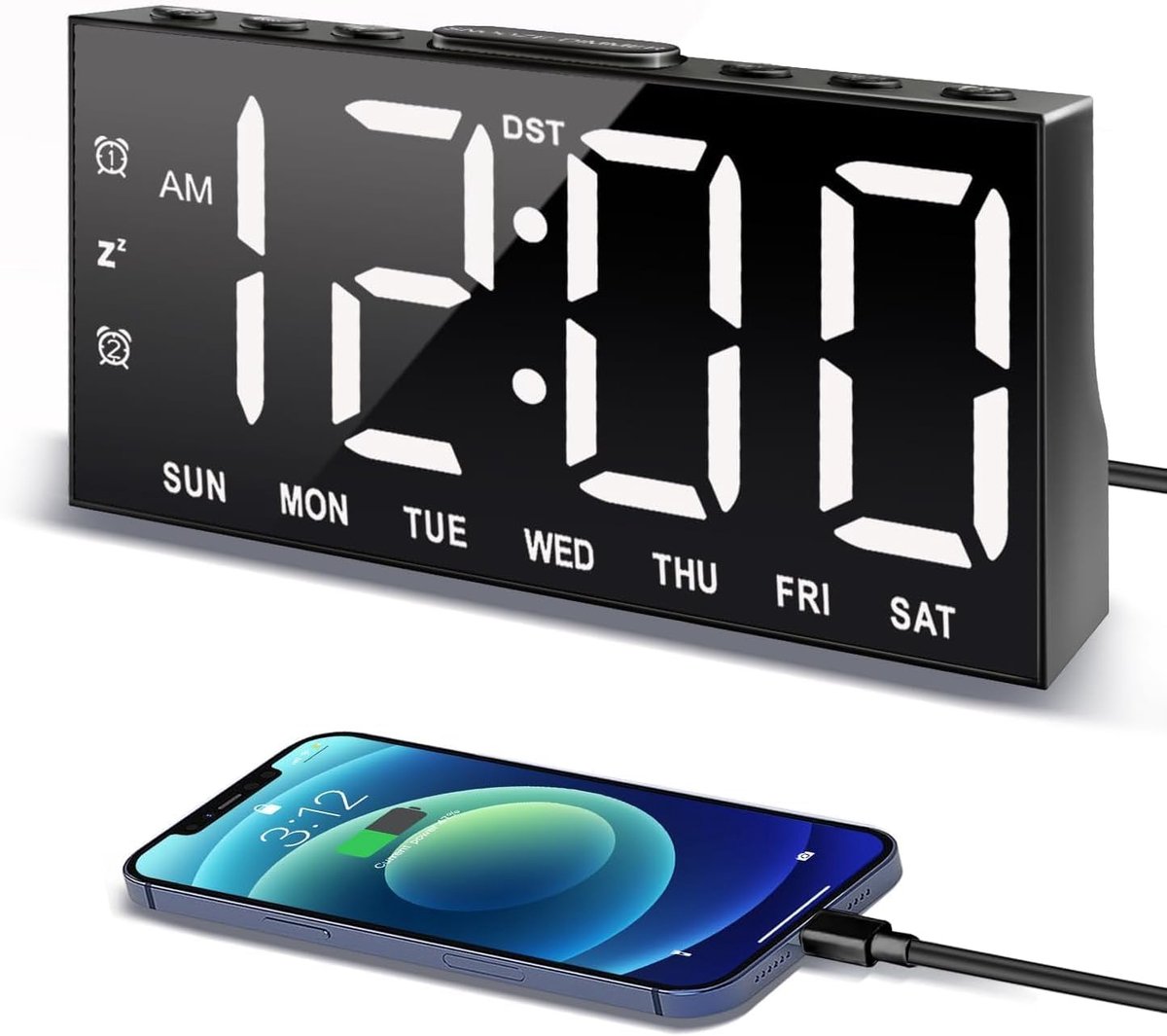 SnelShoppen - Digitale Wekkers, LED Klok, Multifunctioneel, Snooze Functie, Dimbare Helderheid, Modern Design, Zwart, Perfect voor Thuis en Kantoor