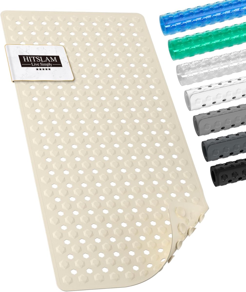 SnelShoppen - HITSLAM Badmat Antislip 89 x 40 cm - BPA-vrij, Schimmelbestendig, Machinewasbaar, Sneldrogend, Gemakkelijk te Reinigen, Zandkleurig voor