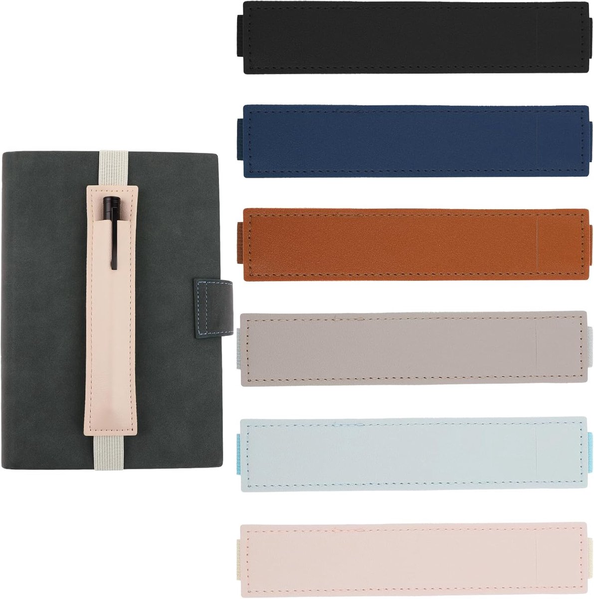 SnelShoppen - 6 Stuks Verstelbare Elastische Band Penhouder, Afneembare PU Leren Pennen Case voor Notitieboek, Planners, Ringmappen en Boeken (6 Kleur