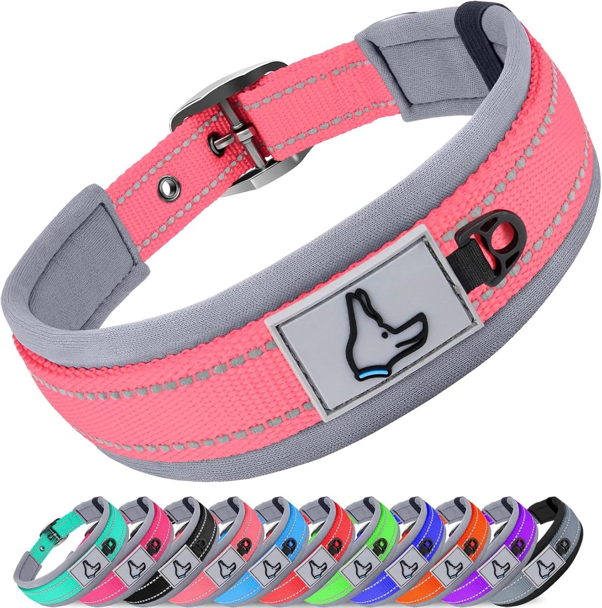 SnelShoppen - Hondenhalsband voor Middelgrote Honden, Verstelbaar en Reflecterend, Neopreen Gevoerd, Stevige Metalen Sluiting, Roze, M