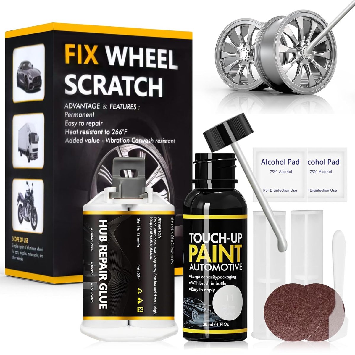 SnelShoppen - Aluminium Velgen Reparatie Set - Silver - Herstelset voor Oxidatie, Corrosie, Krassen en Dents op Velgen - Perfecte Kleurmatch