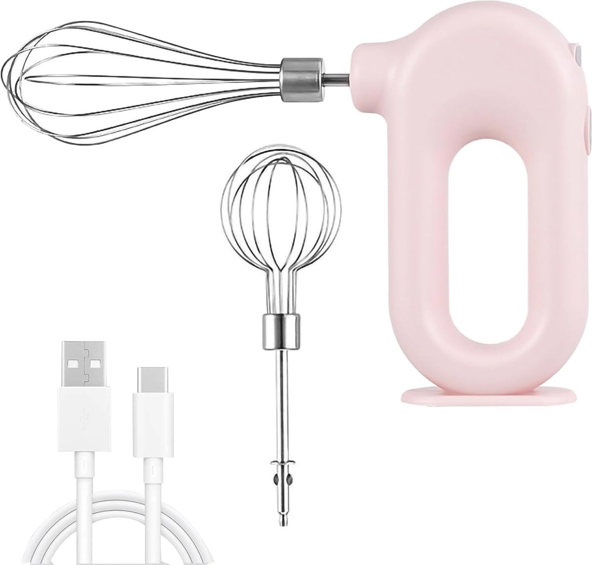 SnelShoppen - Draadloze Hand Mixer Mini Elektrische Handmixer USB Oplaadbaar met 4 Snelheden - Roze - Perfect voor Eieren Kloppen en Bakken in Keuken