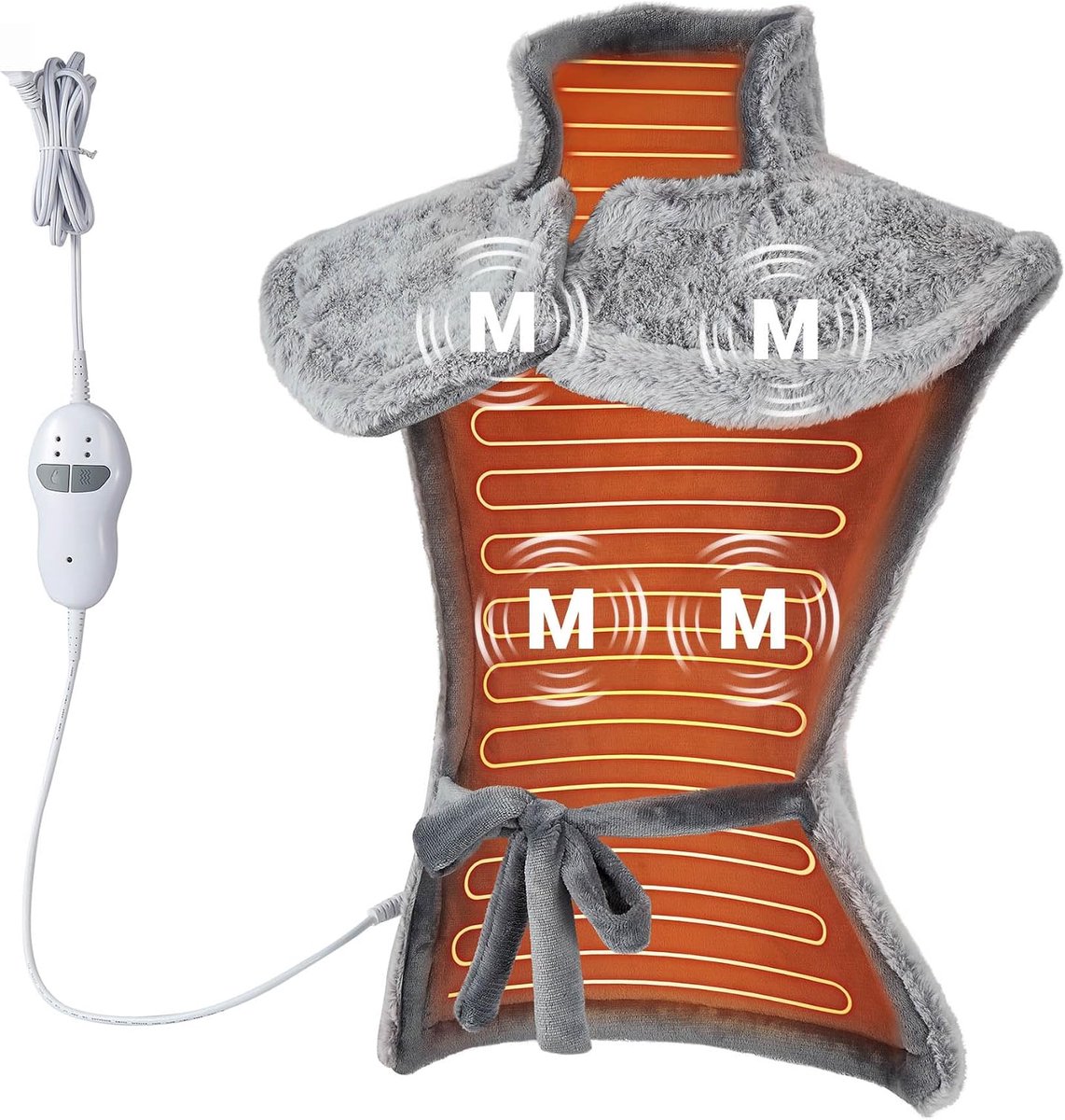 SnelShoppen - Verwarmingskussen voor Rug Schouders Nek met Automatische Uitschakeling, Massagefunctie, Snelle Verwarming, Flanellen Materiaal, Grijs,