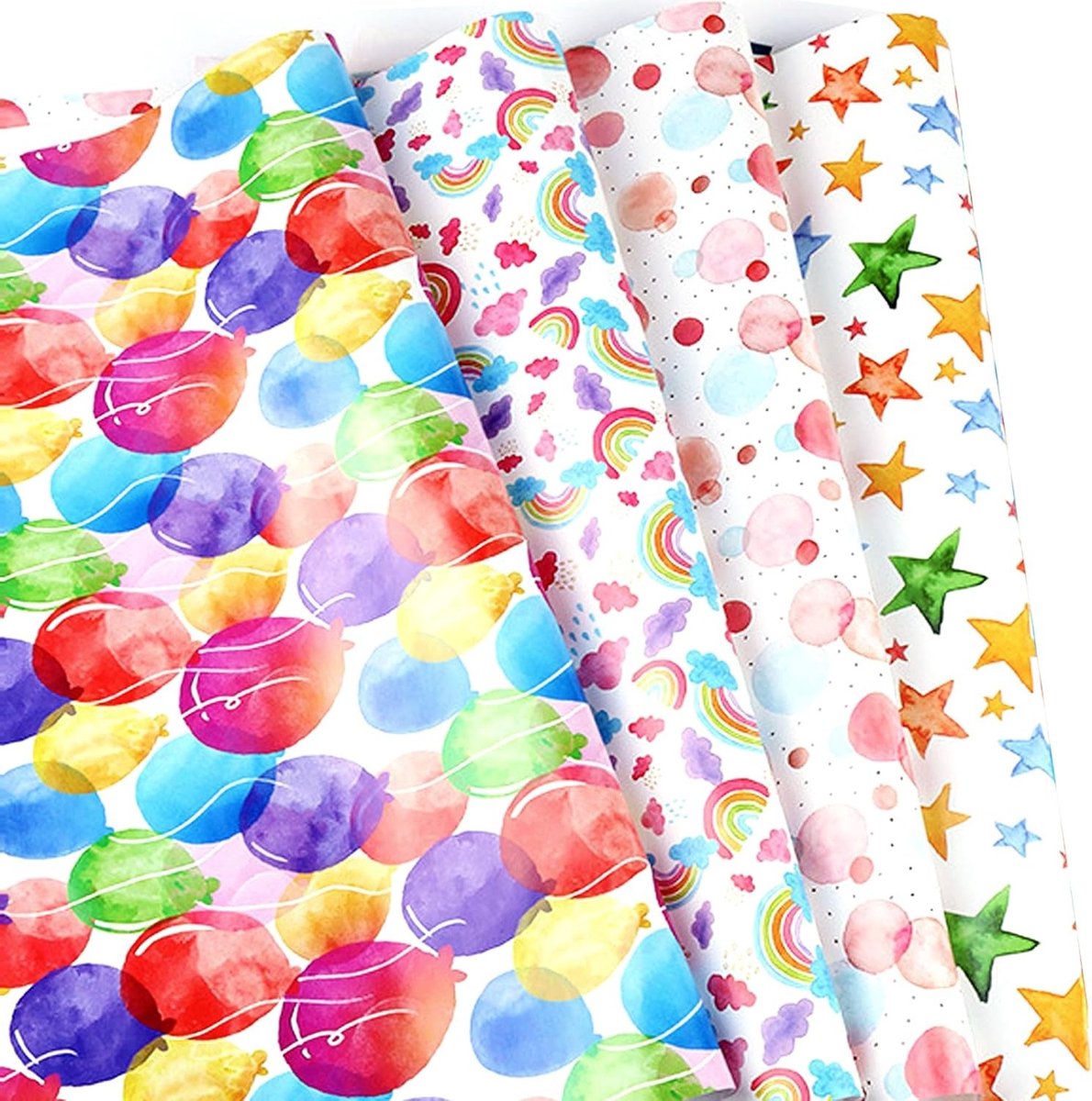 SnelShoppen - 4 Vellen Cadeaupapier voor Kinderen - Feestelijke Verpakking voor Verjaardag, Kerst, en Decoratie - Inclusief Touw, Hanger en Plakband -