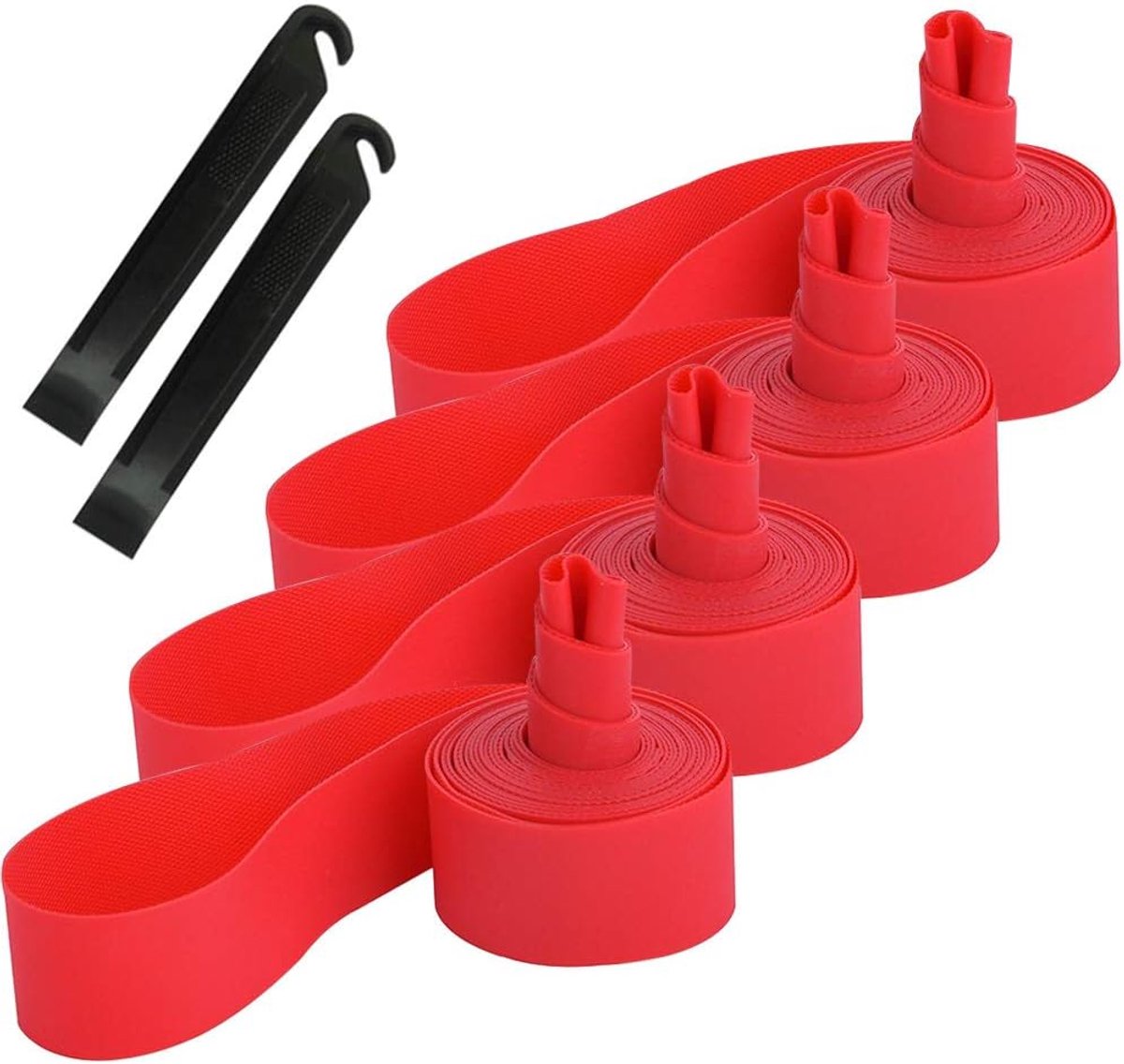 SnelShoppen - 4 Stuks Premium PVC Fietsband Velgbanden, 700C Mountainbike Band Liner, Lekbescherming Velgbanden met 2 Stuks Fietslichten (Rood)