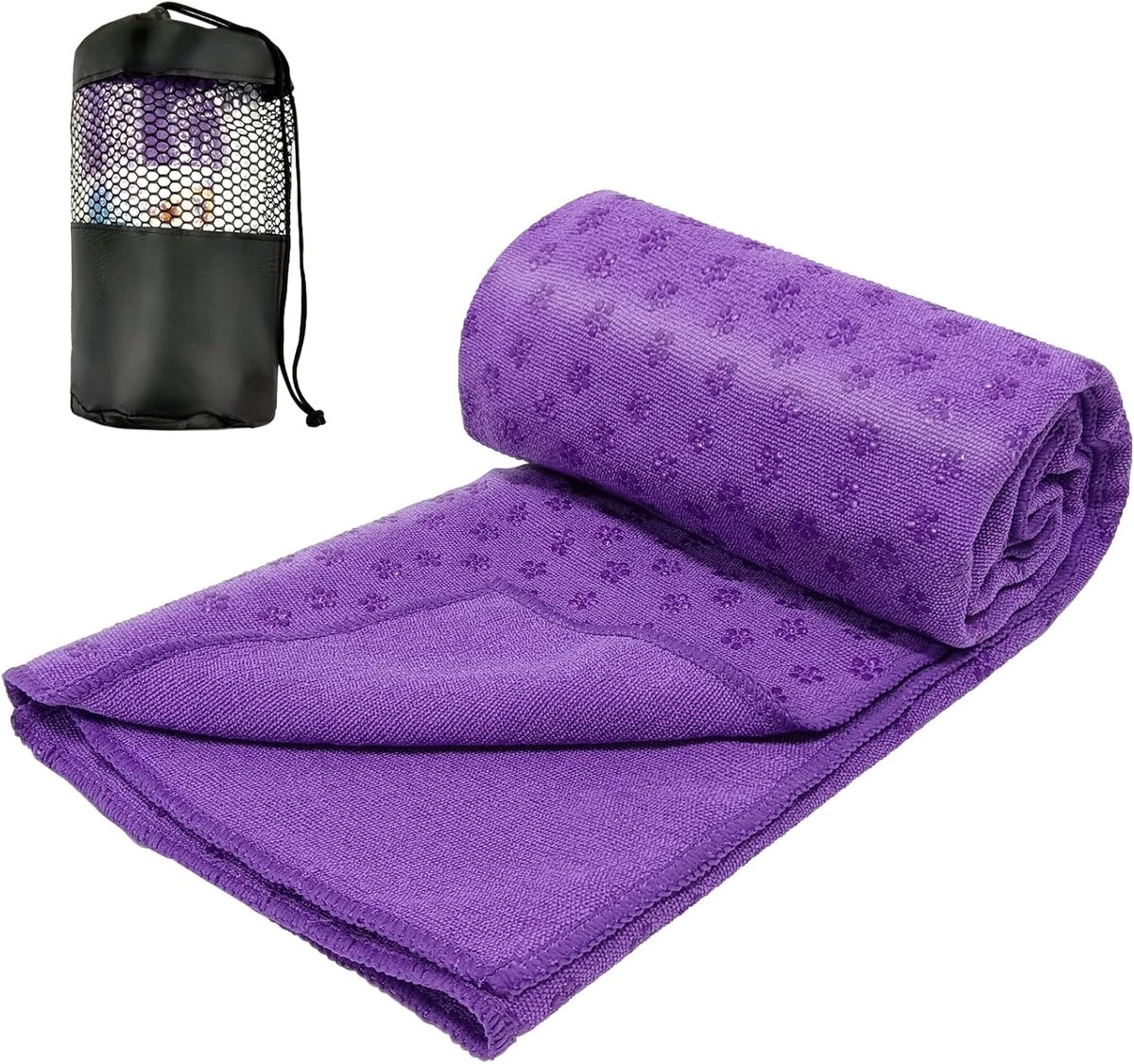 SnelShoppen - Yoga Mat Towel - Grote Antislip Yoga Handdoek 183x63cm - Sneldrogend en Ademend - Inclusief Mesh Tote - Perfect voor Bikram, Pilates en