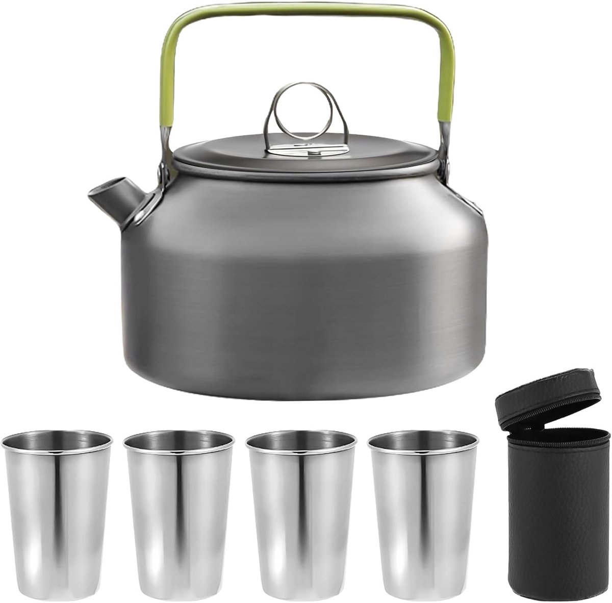 SnelShoppen - Camping Kettle 0.8L RVS Elektrische Waterkoker Draagbare Theepot Ultralight Aluminium Kettle voor 2-4 Personen Outdoor Picnic Accessoire