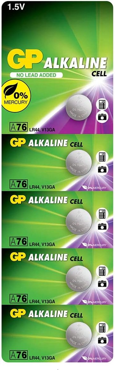 SnelShoppen - GP Extra Alkaline Batterijen LR44 Knopcelbatterij L1154F / AG13 / 76A, 1.5V - 5 Stuks | Duurzaam en Compatibel voor Autosleutels, Speelg