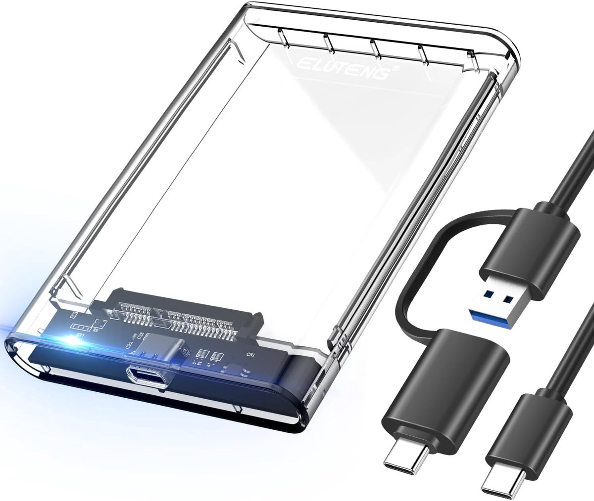SnelShoppen - 2.5" USB C SSD Enclosure Externe Hardeschijf Type C naar SATA met 2 USB 3.1 Kabels, Hoge Snelheid 5Gbit/s, UASP Ondersteuning tot 2TB, C