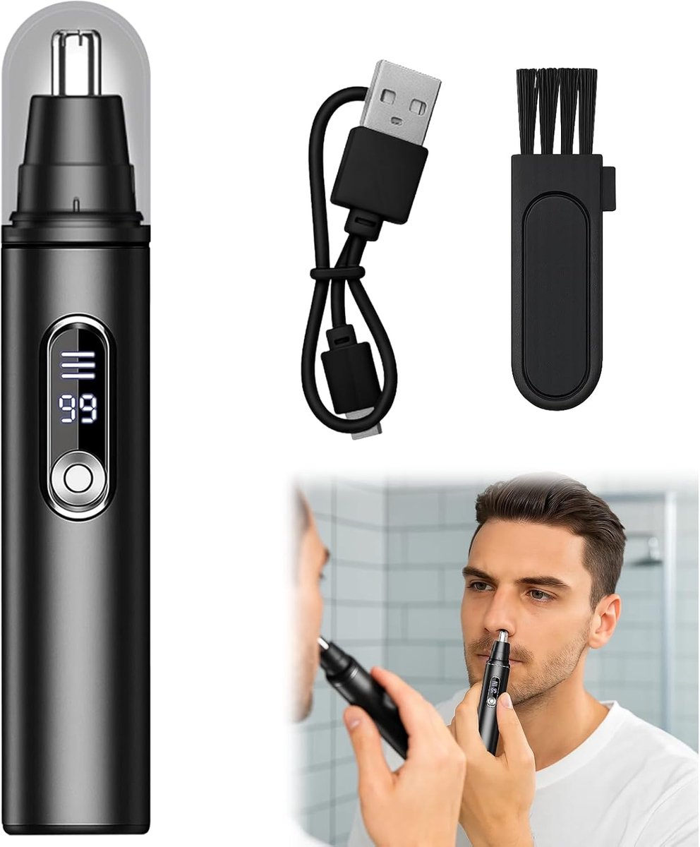 SnelShoppen - Neushaartrimmer voor Mannen en Vrouwen, Oortjestrimmer, Oplaadbaar, Dubbele Roterende RVS Blades, LED Licht, Makkelijk Schoon te Maken