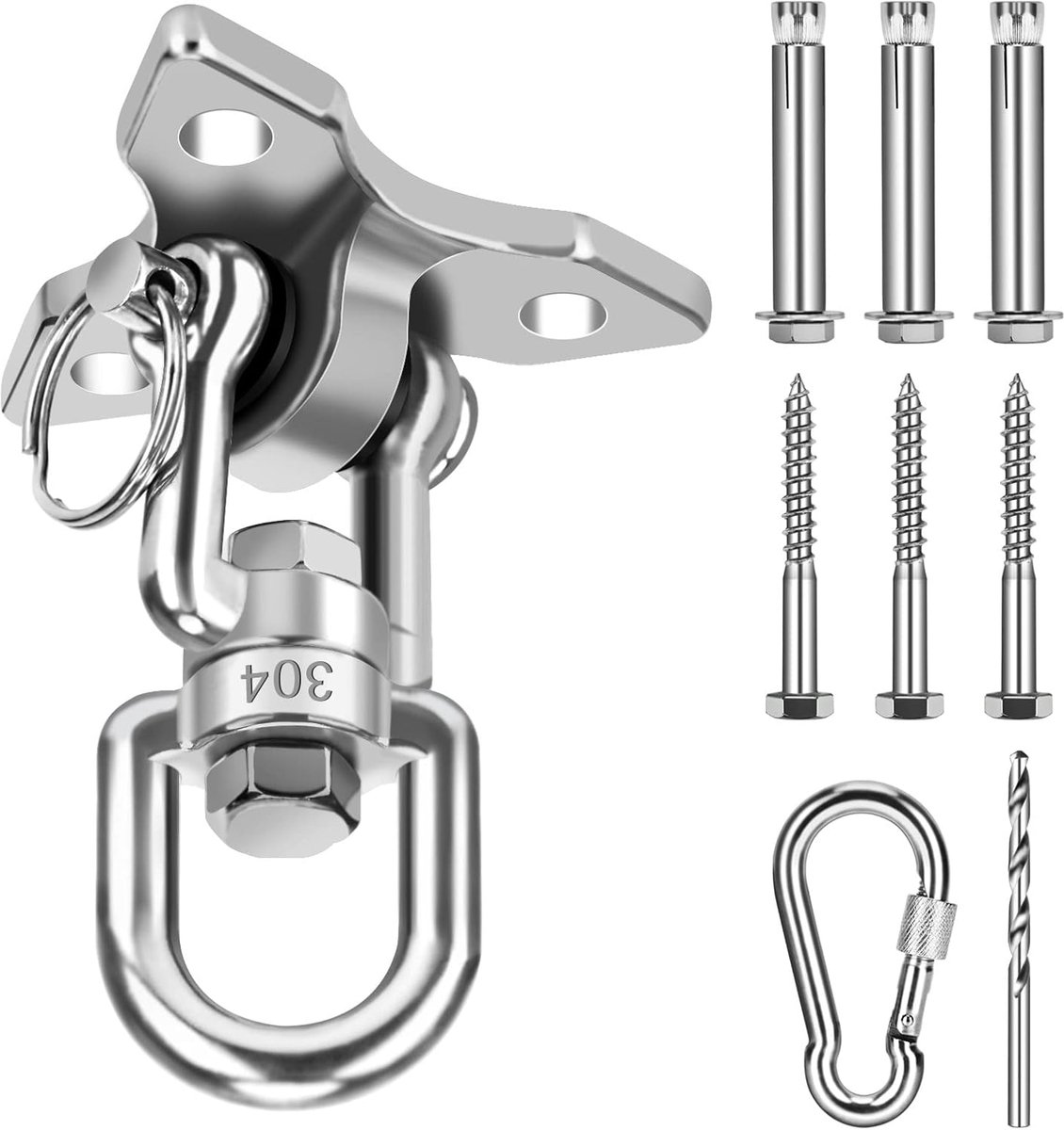 SnelShoppen - Ceiling Hooks 360° Rotatable, 500 kg Draagkracht, RVS, Hangende Beugels voor Stoelen, Hammocks, Punching Bags, Yoga, Beton en Hout
