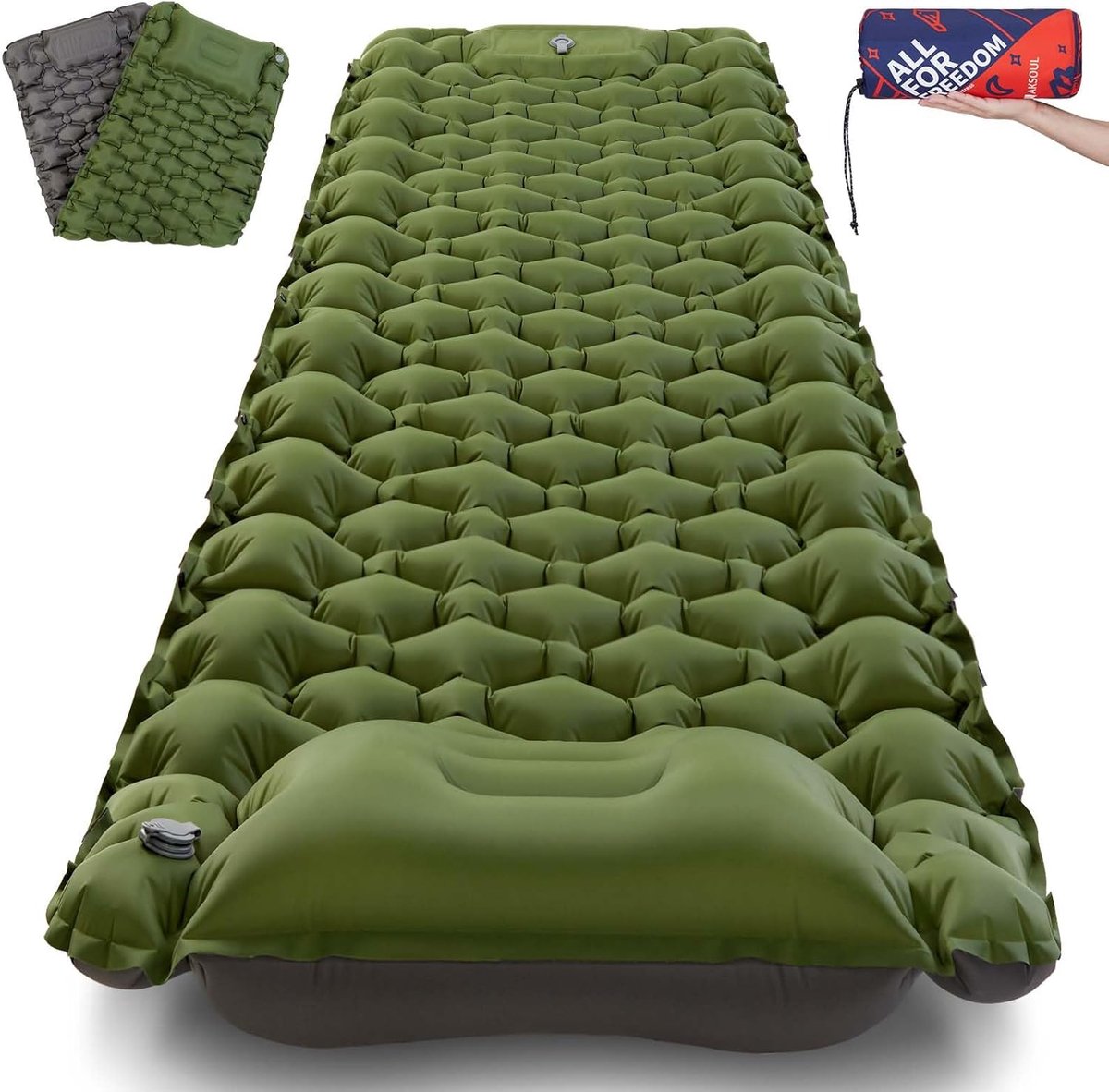 Zelfopblazende Slaapmat - Luchtbed Kamperen - Comfortabel Slapen - Ingebouwde Voetpomp - 200x70x10 cm - Legergroen