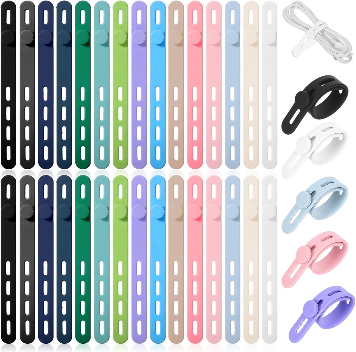 SnelShoppen - 30 Stuks Silicone Kabelbinders, Herbruikbare Kabel Organizers, Verstelbare Kabelbeheerders voor Oordopjes, Opladers, Audio Kabels, Compu