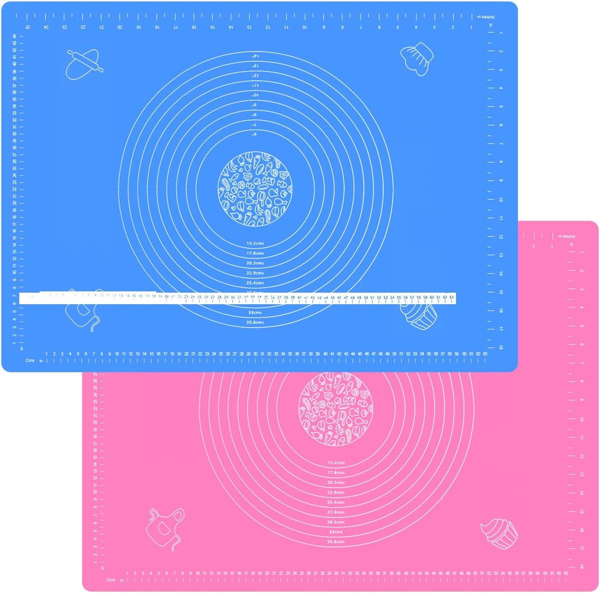 SnelShoppen - Siliconen bakmat 2 stuks groot 70 x 50 cm - Duurzame deegonderlegger met metingen - Roze en Blauw - Ideaal voor bakliefhebbers en profes