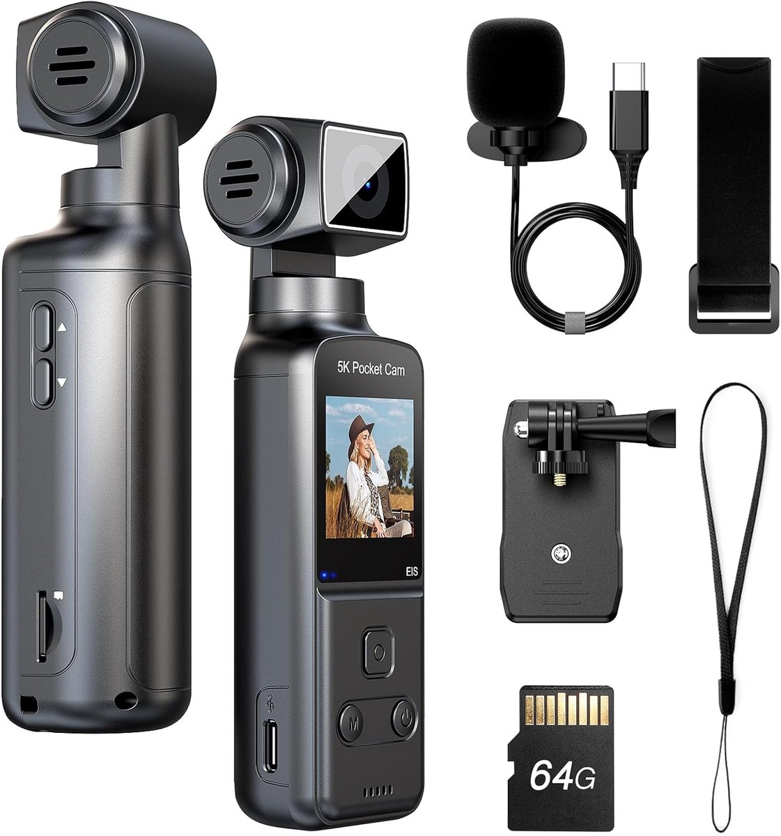 SnelShoppen - HD Body Camera 5K/4K Met Audio & Video Opname, Draaibare Bodycam Voor Vloggen, Compact & Lichtgewicht 128GB Geheugen