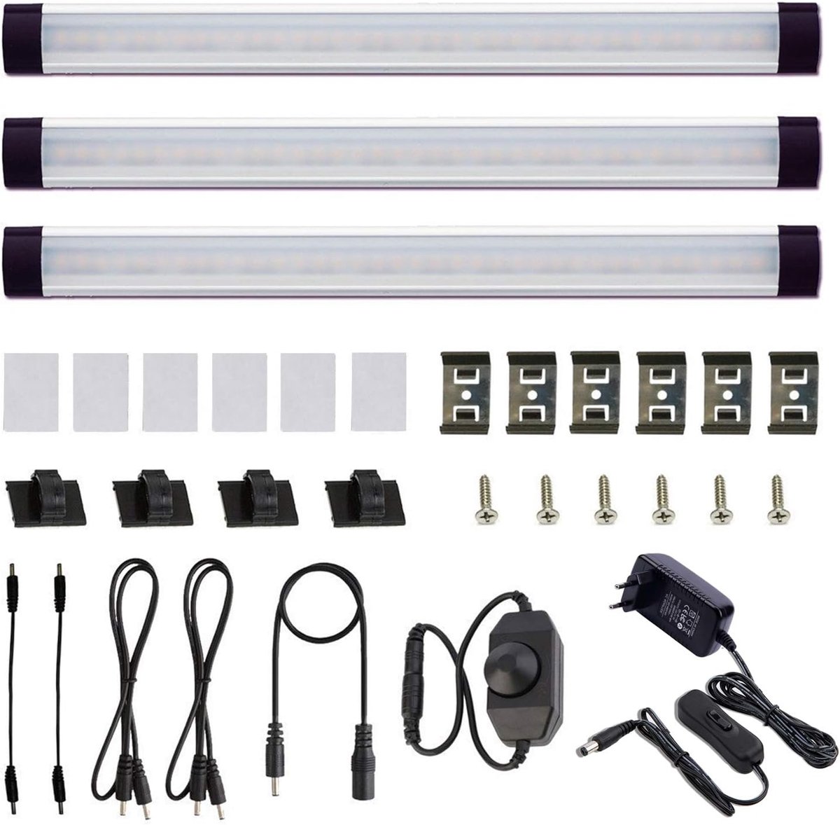SnelShoppen - Dimbare Vloerlamp Keuken 3-Pack LED Strip 28 cm Warm Wit met Schakelaar en Connector voor Keuken, Kast, Plankverlichting
