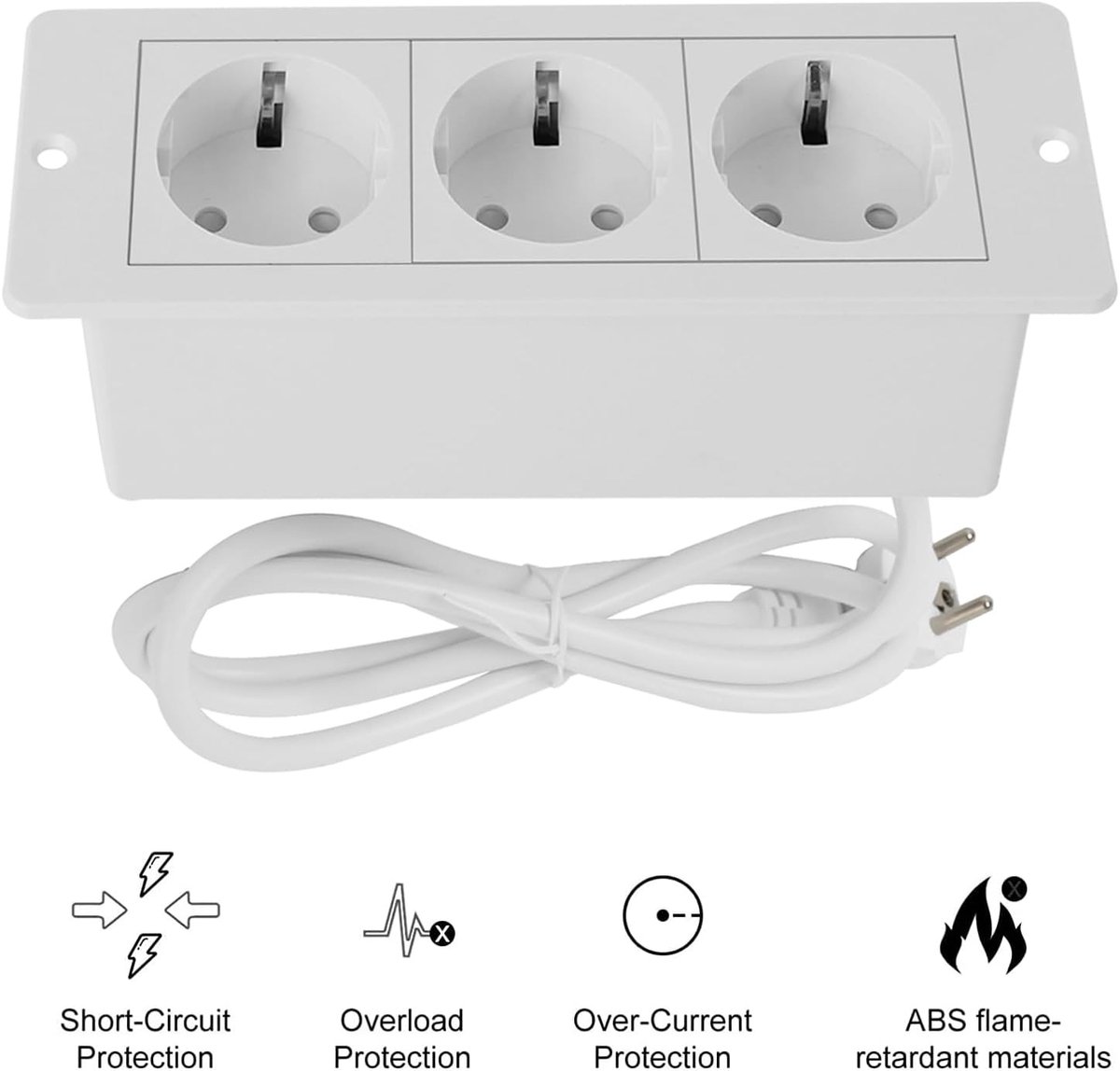 SnelShoppen - Tabletop Recessed Socket met 2 USB, Retractable Flush-Mounted Power Strip 3-Way Tafelstopcontact met 1.8 m Kabel voor Kantoor, Slaapkame