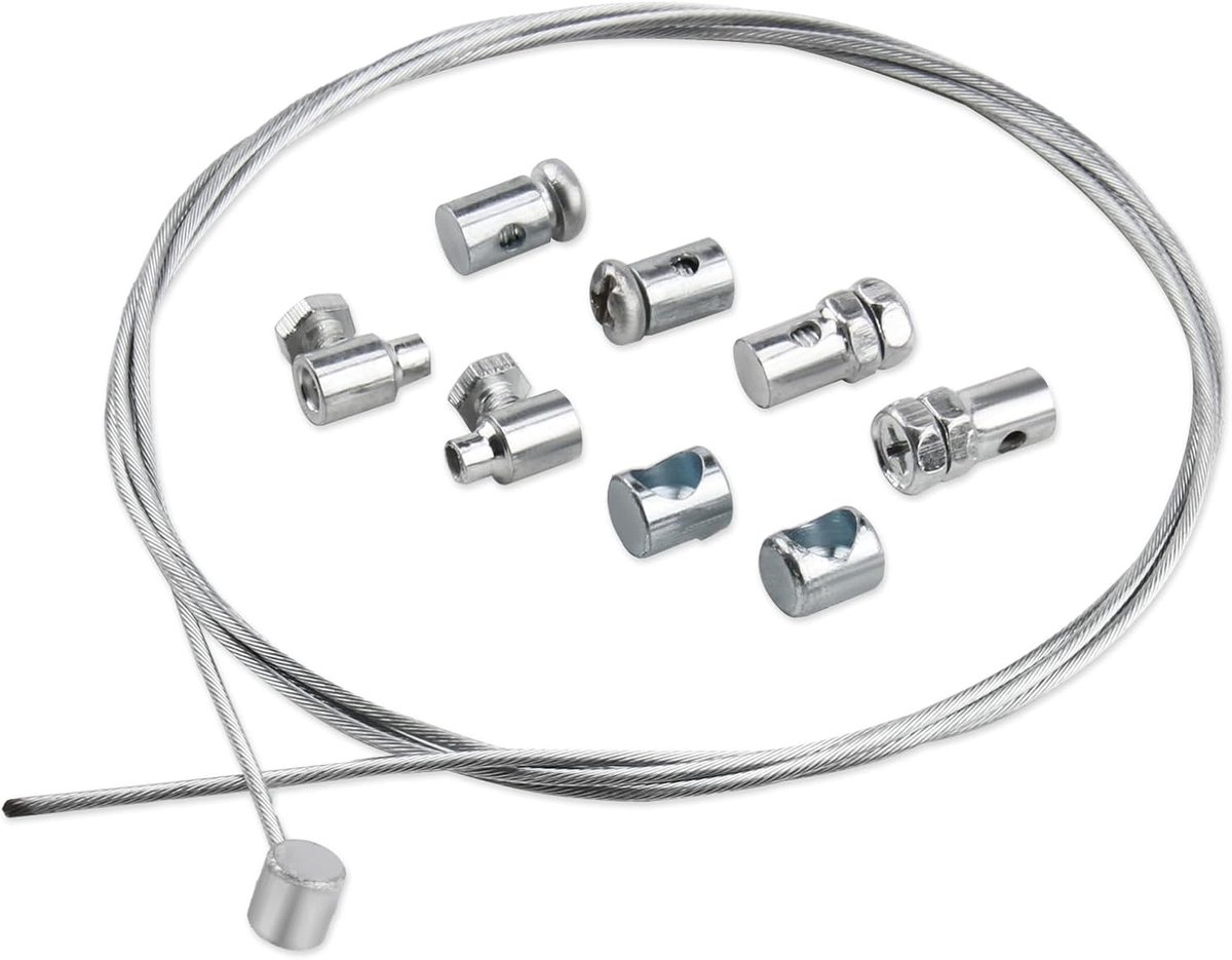 SnelShoppen - Universele Koppelkabel 1.2m Ø 2mm van Gegalvaniseerd Staal met 2 Kabelbinders - Vervangingsonderdeel voor Motor, Grasmaaier en Quad